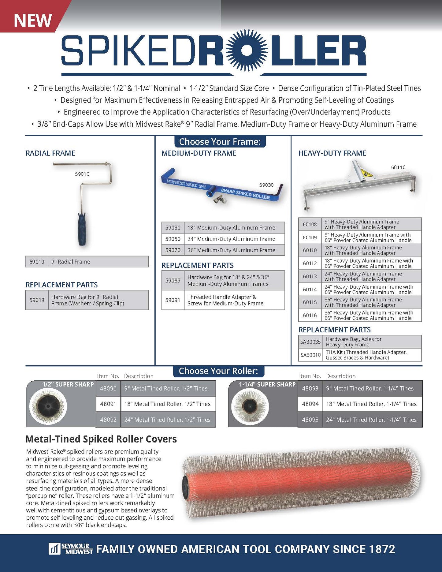 18" Heavy-Duty Spiked Roller Aluminum Frame with 3/8" Stainless Steel Axle