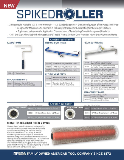 18" Heavy-Duty Spiked Roller Aluminum Frame with 3/8" Stainless Steel Axle
